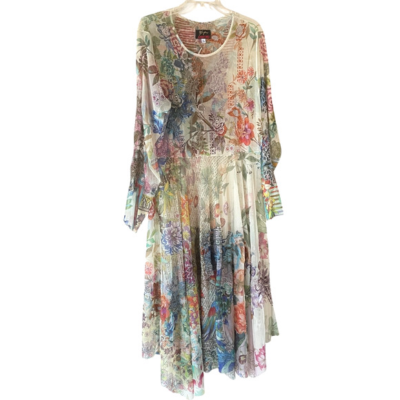 JOHNNY WAS BIYA Alyeshka Size XL Mesh Floral Embroidered Boho Midi Dress NWT - Picture 12 of 15